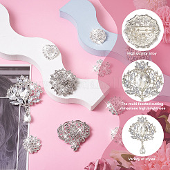 10Pcs 10 Styles Flower & Heart & Teardrop Crystal Rhinestone Brooches Set&nbsp;JEWB-BY0001-04
