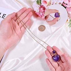1Pc Stainless Steel Heart Natural Amethyst Perfume Bottle Necklaces for Women&nbsp;NJEW-CA0001-26B