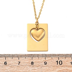 304 Stainless Steel Rectangle with Heart Pendant Necklaces for Women&nbsp;NJEW-Z065-03G