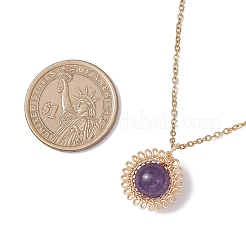 Natural Amethyst Copper Wire Wrapped Flower Pendant 304 Stainless Steel Cable Chain Necklaces for Women&nbsp;NJEW-JN05616-01