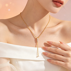 Brass Micro Pave Clear Cubic Zirconia Tassel Lariat Y Necklaces for Women&nbsp;WGB9A21-01