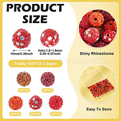 100Pcs 5 Colors Pave Disco Ball Beads&nbsp;RB-TA0001-25