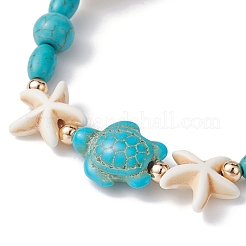 Turtle & Starfish Synthetic Turquoise Beaded Stretch Bracelet&nbsp;BJEW-JB09955