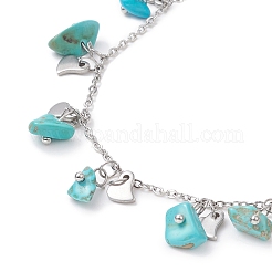 Synthetic Turquoise Chips & Heart Charms Anklet&nbsp;AJEW-AN00512-01