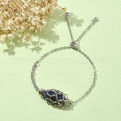Natural Lapis Lazuli Bullet Link Slider Bracelets&nbsp;BJEW-JB09901-03