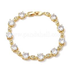 Clear Cubic Zirconia Flat Round & Oval Link Chains Bracelet&nbsp;BJEW-G773-07G