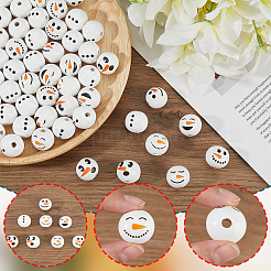 Christmas Snowman Theme Printed Wood European Beads&nbsp;WOOD-AR0001-46