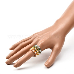 Glass Seed Beads Rings for Teen Girl Women&nbsp;RJEW-TA00010