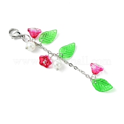 Trumpet Flower Glass & Leaf Acrylic Pendant Decorates&nbsp;HJEW-JM01653