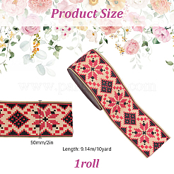 Rhombus Pattern Ethnic Style Embroidery Floral Polyester Ribbons&nbsp;OCOR-WH0070-324A