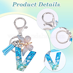 1Pc Resin Letter & Acrylic Butterfly Tassel Keychains&nbsp;KEYC-GF0001-19C