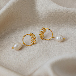 304 Stainless Steel with Freshwater Pearl Stud Dangle Earrings&nbsp;BO9211