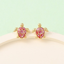 Brass Enamel Tortoise Stud Earrings&nbsp;EJEW-I322-18G