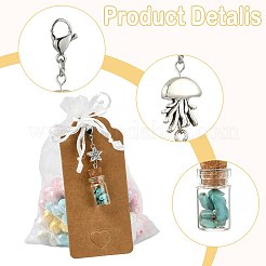 Glass Wishing Bottle  with Synthetic Turquoise Chip Beads inside Pendant Decorations&nbsp;HJEW-FS0001-06
