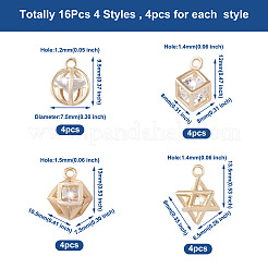 16Pcs 4 Style Brass Clear Cubic Zirconia Charms&nbsp;ZIRC-PJ0001-08