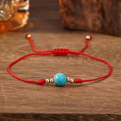 Stylish Round Synthetic Turquoise & Brass Bead Braided Bracelets&nbsp;HI1374