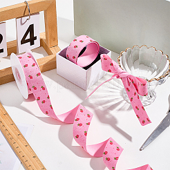 1 Roll Single Face Printed Strawberry/Flower Pattern Polyseter Ribbons&nbsp;DIY-CY0002-17B
