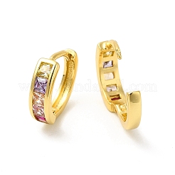Cubic Zirconia Rectangle Hoop Earrings&nbsp;EJEW-E270-25G