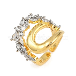 Brass Micro Pave Cubic Zirconia Cuff Ring for Women&nbsp;RJEW-L132-05G