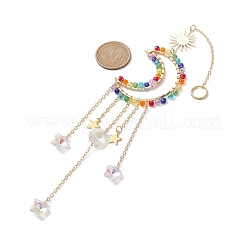 Glass Beads Wrapped Brass Moon Pendant Decooration&nbsp;HJEW-JM01607
