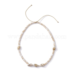 Glass with Natural Sea Shell Beads Braided Necklaces&nbsp;NJEW-JN04837