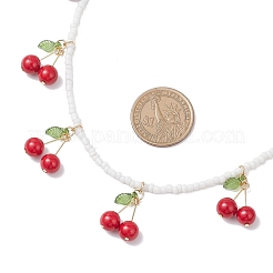 Natural Dyed Mashan Jade Red Cherry Pendant Glass Seed Beaded Necklaces for Women&nbsp;NJEW-TA00211-01