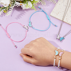 4Pcs Butterfly Zinc Alloy Pendant Necklace & Polyester Link Bracelets Sets&nbsp;SJEW-HS0001-03
