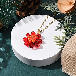 6Pcs 6 Colors Glass & Handmade Polymer Clay & Glass Seed Beaded Flower Pendant 304 Stainless Steel Cable Chain Necklaces&nbsp;NJEW-MZ00119