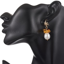 Natural Amber Dangle Earrings&nbsp;EJEW-JE07225