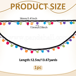 12.5M Colorful Polyester Pom Pom Ball Tassel Ribbons&nbsp;OCOR-PH0036-16B