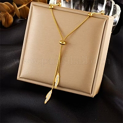 Stainless Steel Micro Pave Clear Cubic Zirconia Leaf Lariat Necklaces for Women&nbsp;OM9409