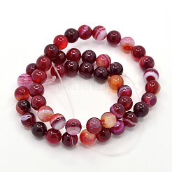 Round Dyed Natural Striped Agate/Banded Agate Beads Strands&nbsp;G-G582-8mm-21