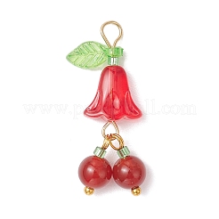 Natural Dyed Yellow Jade & Carnelian & Rose Quartz & Amethyst & Dyed Blue Quartz Round & Glass Flower Fruit Pendants&nbsp;PALLOY-MZ00847
