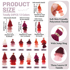 24Pcs 12 Colors Polycotton(Polyester Cotton) & Nylon Tassel Pendant Decorations&nbsp;FIND-TA0009-01