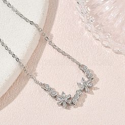 Brass Pave Clear Cubic Zirconia Flower Link Bracelets&nbsp;KK-CBA6980-24P