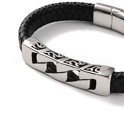 Men's Braided Black PU Leather Cord Bracelets&nbsp;BJEW-K243-22AS
