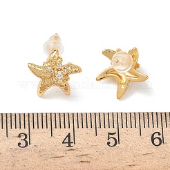 Starfish Brass Micro Pave Clear Cubic Zirconia Stud Earrings&nbsp;EJEW-Z152-03G