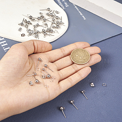 90Pcs 3 Size 202 Stainless Steel Ball Stud Earring Findings&nbsp;STAS-TA0002-22