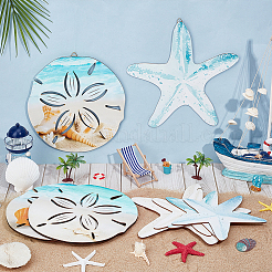 3Pcs Summer Ocean Wood Round Wall Decoration&nbsp;WOOD-PH0003-76