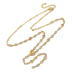Brass Pave Cubic Zirconia Heart Pendant Y Tassel Necklaces for Women&nbsp;NJEW-A071-01G-03