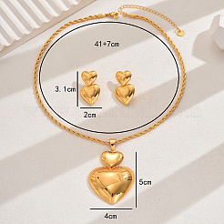 Luxury Alloy Double Heart Earrings & Necklaces Sets for Women&nbsp;WC9447