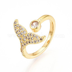 Brass Micro Pave Clear Cubic Zirconia Cuff Rings for Women&nbsp;KK-T074-23G