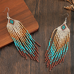 Handmade Glass Seed Beads Rhombus Tassel Dangle Earrings&nbsp;NB4453