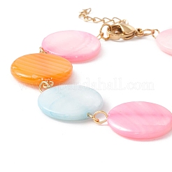 Natural Shell Flat Round Link Chain Bracelet&nbsp;BJEW-C015-07G