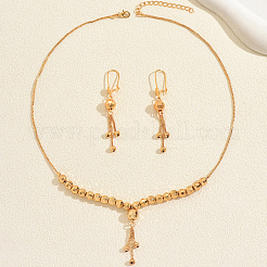 Vintage Brass Round Beaded Tassel Necklace & Earrings for Women&nbsp;KK0094
