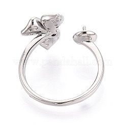 Flower Brass Micro Pave Clear Cubic Zirconia Cuff Ring Settings&nbsp;KK-T076-33P