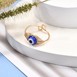 Copper Wire Wrapped Handmade Lampwork Adjustable Rings for Women or Men&nbsp;RJEW-JR00389