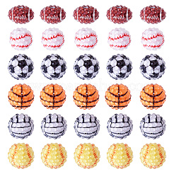 30Pcs 6 Styles Sport Theme Resin Rhinestone Beads&nbsp;RESI-TA0003-97