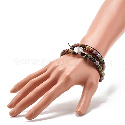 Natural Indian Agate Round Beads 2 Raw Wrap Bracelet&nbsp;BJEW-JB07169-04