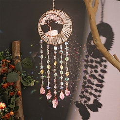 Tree of Life Natural Agate & Natural Crystal Chips Hanging Suncatchers&nbsp;RN-CBA387D-02G